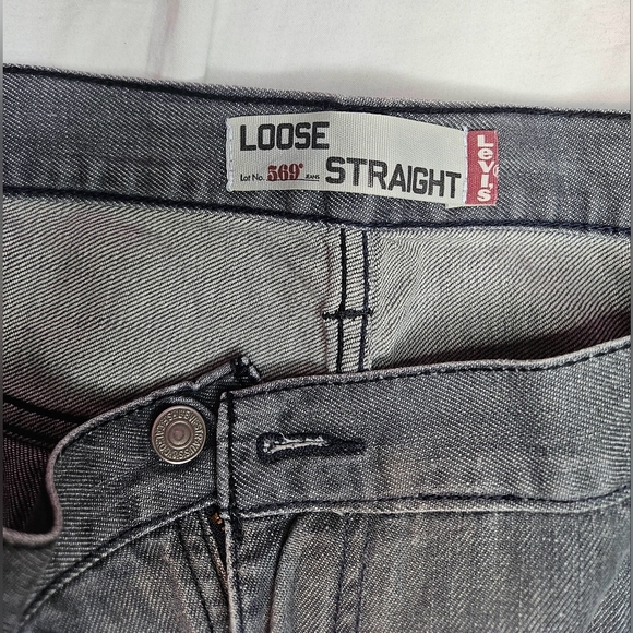 💙Levi’s 569 Loose Straight Jeans Mens 44x32 Wide Leg, Gray 💛💙 - Picture 3 of 7